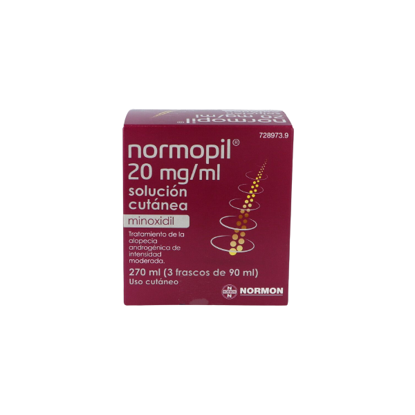 NORMOPIL 20 mg/ml SOLUCION CUTANEA, 3 frascos de 90ml