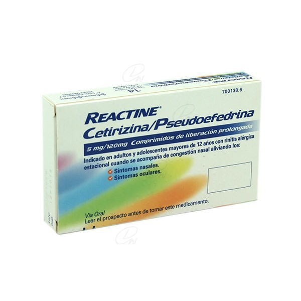 REACTINE CETIRIZINA/PSEUDOEFEDRINA 5mg/120mg COMPRIMIDOS...